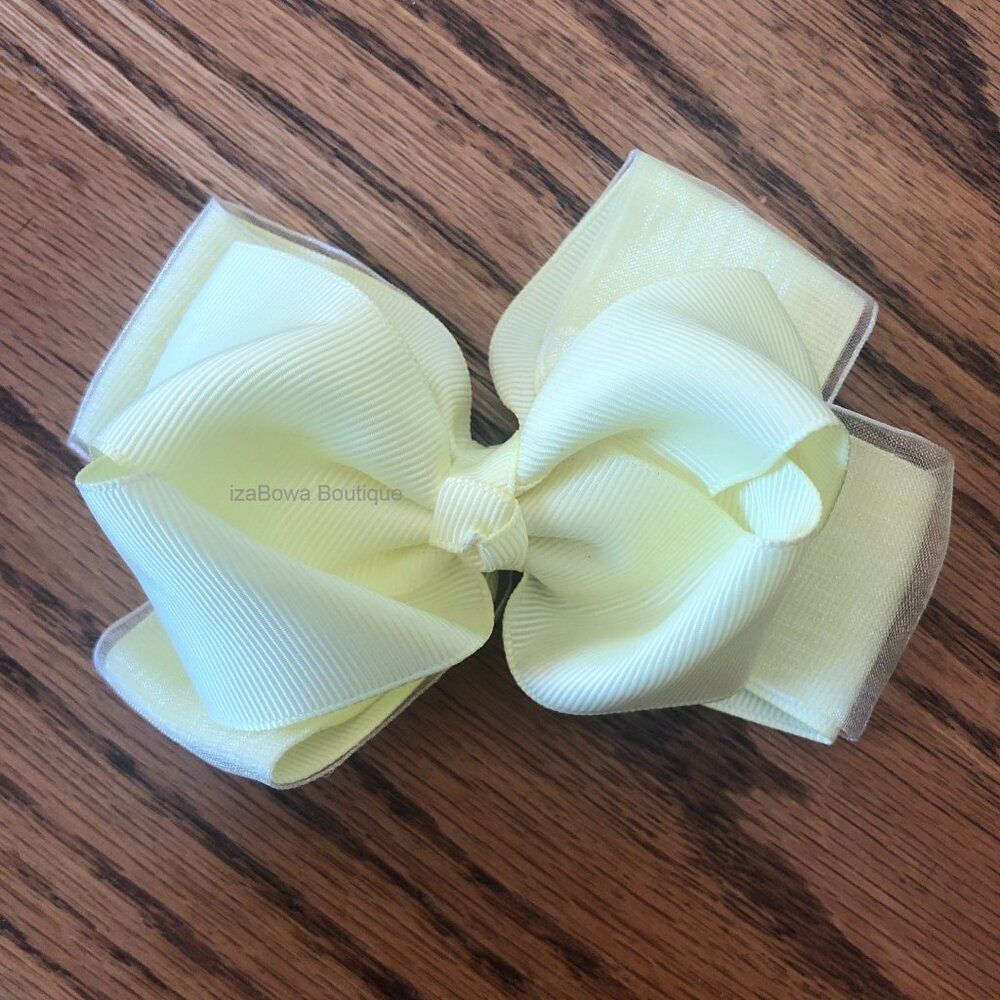 Pale Yellow 4" Double Stacked Organza Boutique Bow  5B1812  Handmade Boutique
